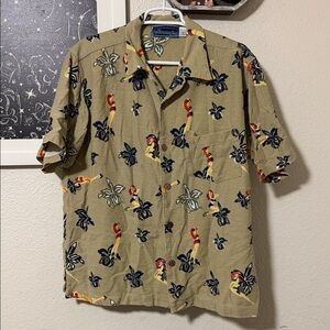 Vintage Jimmy'z Corduroy Surf Skate Button Down Shirt M tan Floral Hawaiian